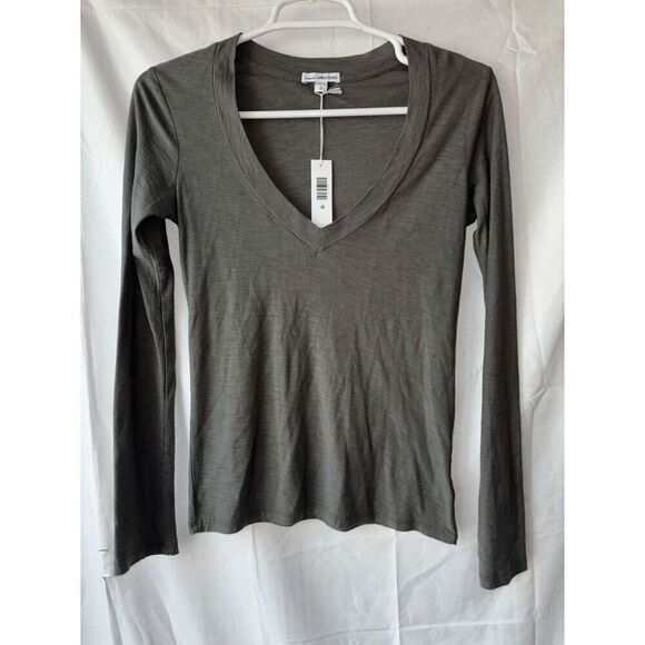 James Perse Long Sleeve Relaxed V Neck in Grey Size 0 - Picture 1 of 2